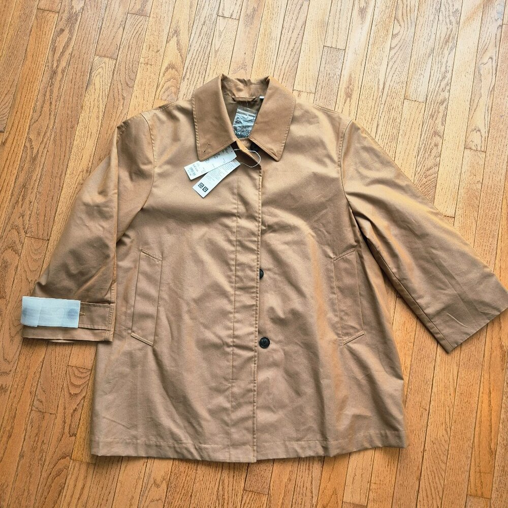 Metallic Bronze Tan Trench Coat Uniqlo Short Coat Shimmer Lined Size L